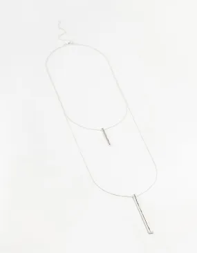 Silver 2 Row Long Bar Necklace