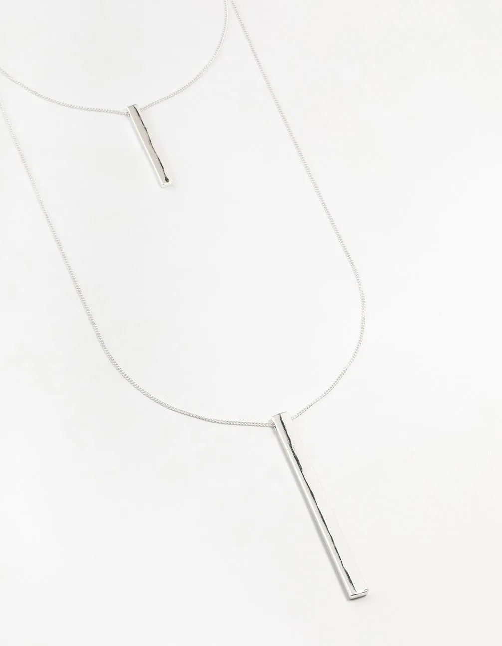 Silver 2 Row Long Bar Necklace