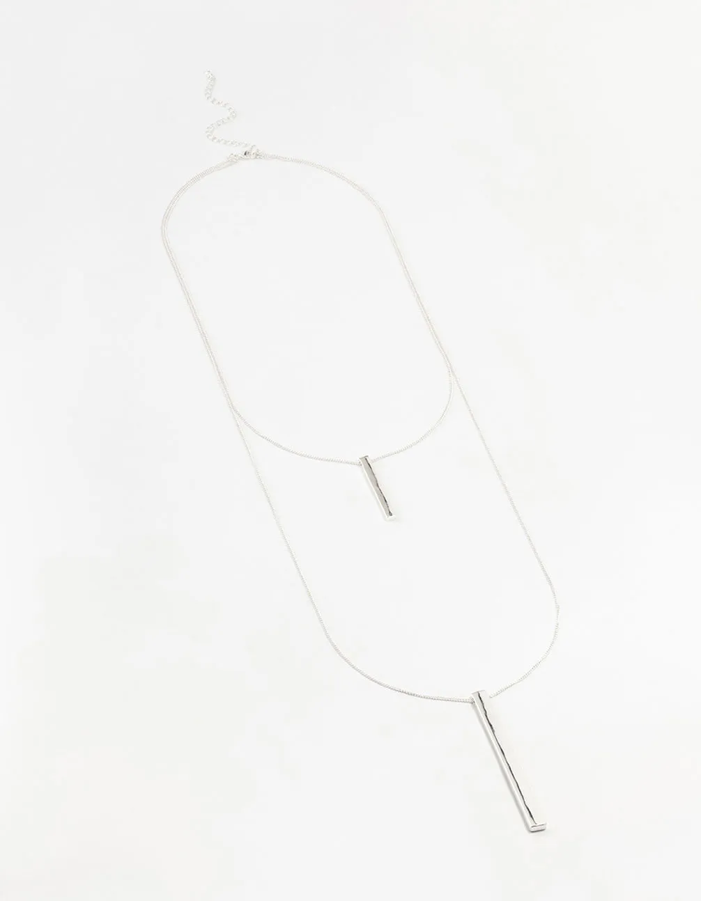 Silver 2 Row Long Bar Necklace