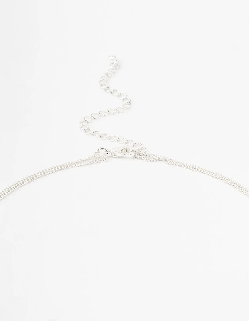 Silver 2 Row Long Bar Necklace