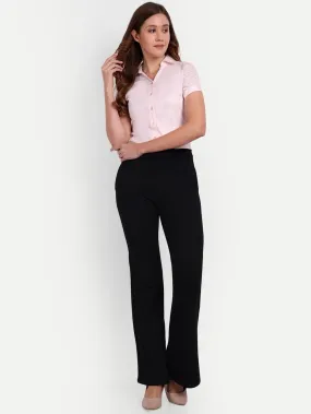 Solid Bootcut Cotton Lycra Trouser Women (Size-M) (Color-BLACK)