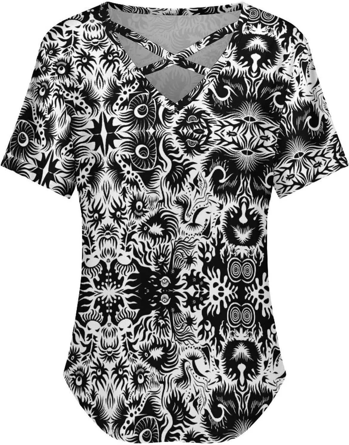 Summer Tops for Women Cute Cartoon Pattern T Shirts V Neck Short Sleeve Pullover Cute Basic Fit