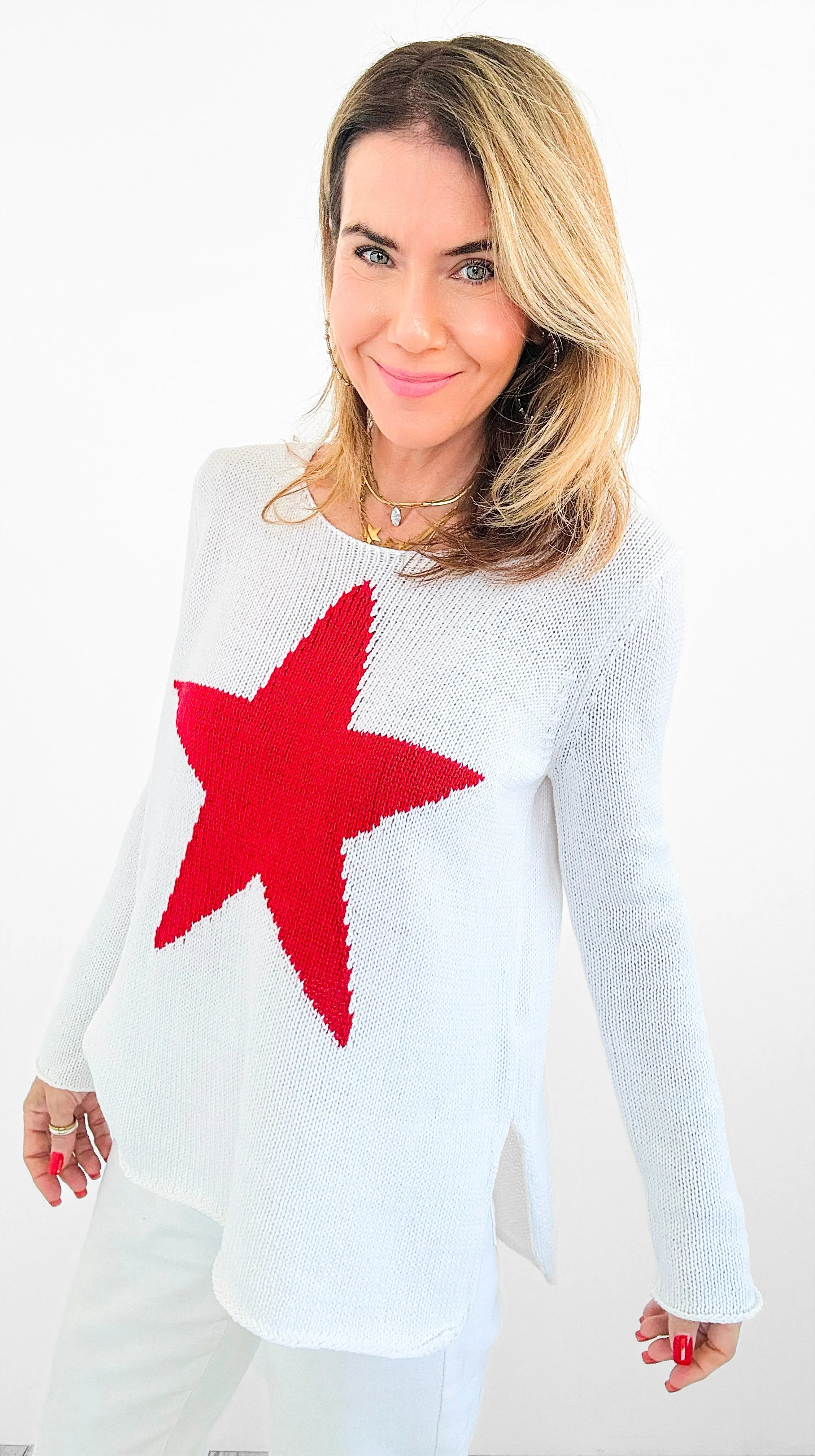 Superstar Knit Sweater - Ivory/Red