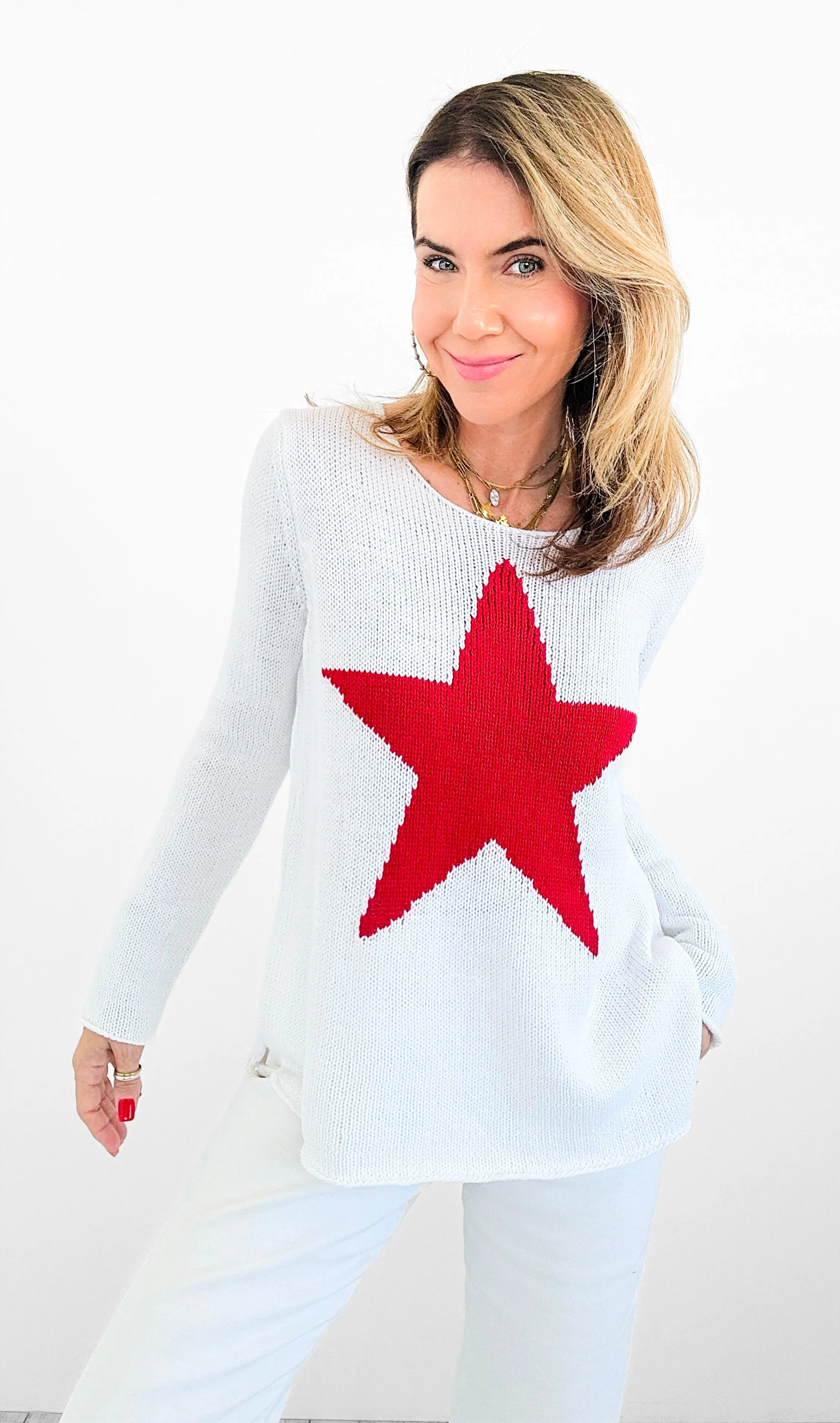 Superstar Knit Sweater - Ivory/Red