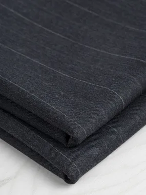 Wide Pinstripe Italian Wool Twill Suiting Deadstock - Charcoal