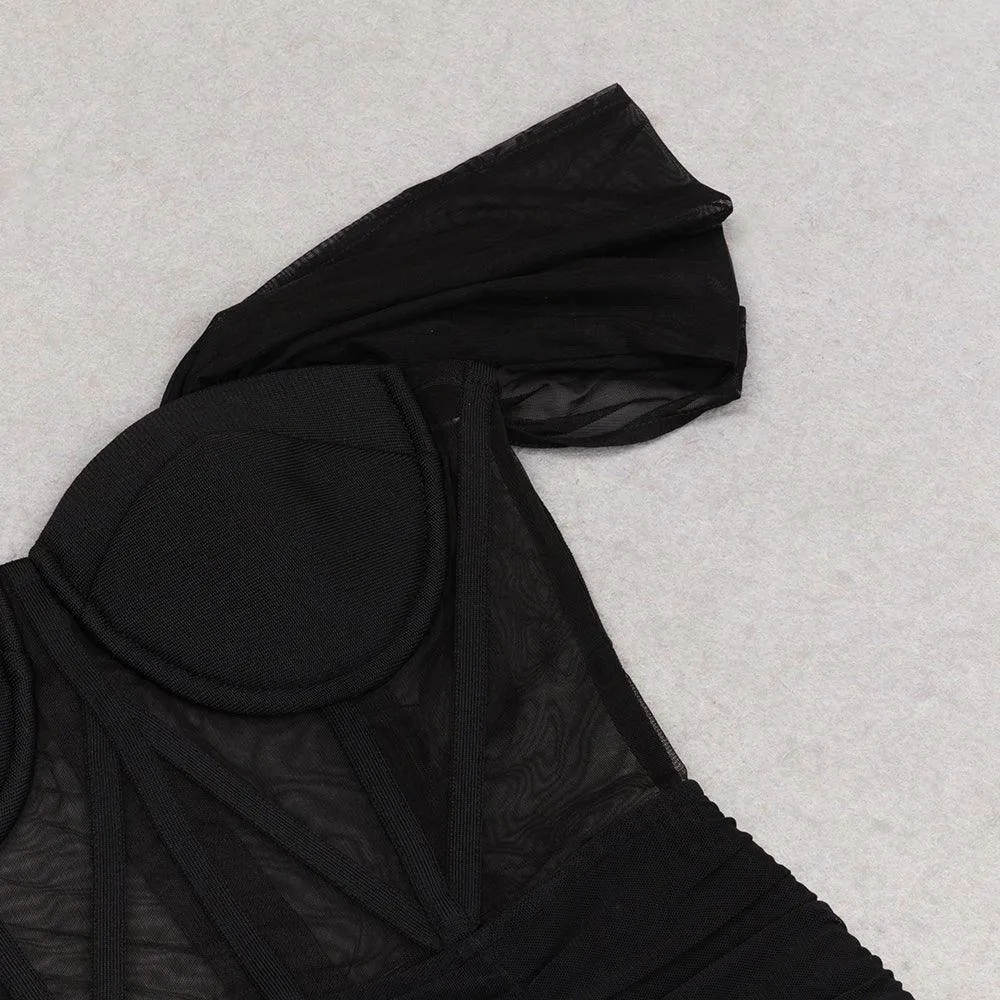 Women's Off-Shoulder Tulle Maxi Dress | Short Sleeve Bandage | GFIT SPORTS