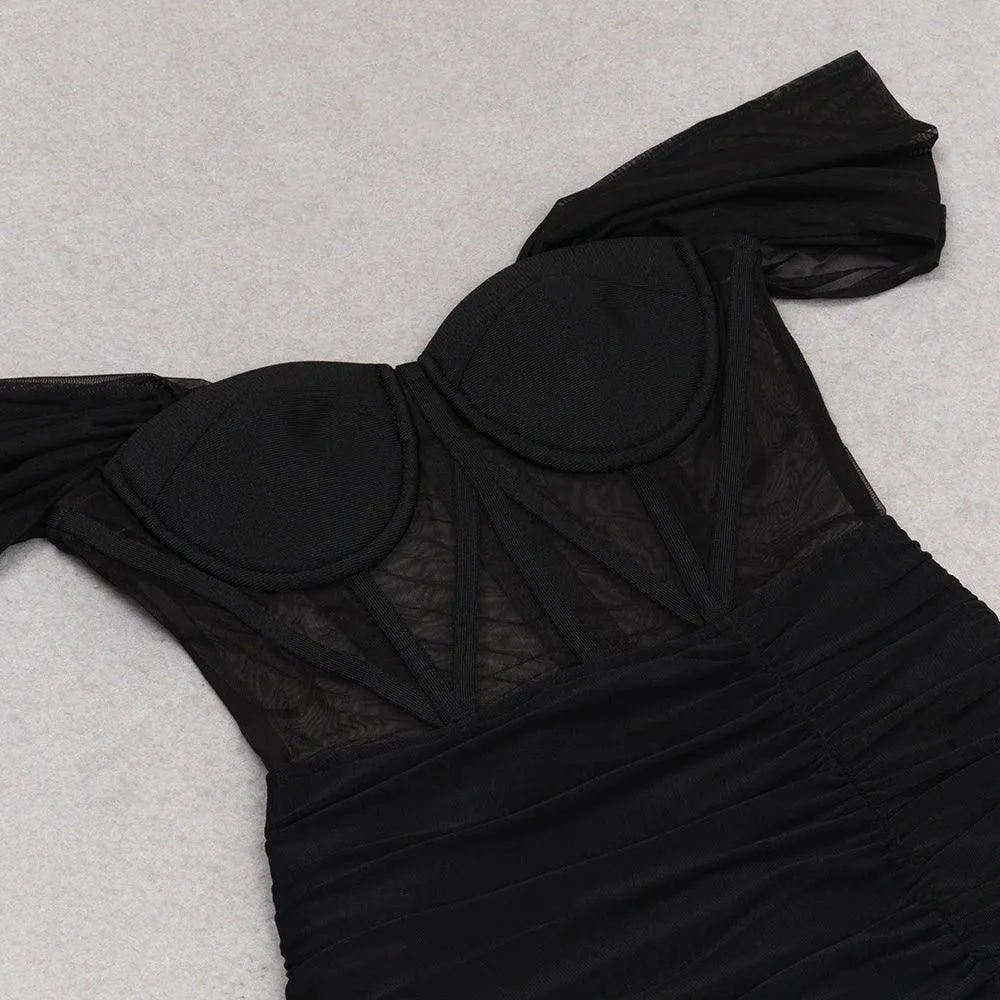 Women's Off-Shoulder Tulle Maxi Dress | Short Sleeve Bandage | GFIT SPORTS