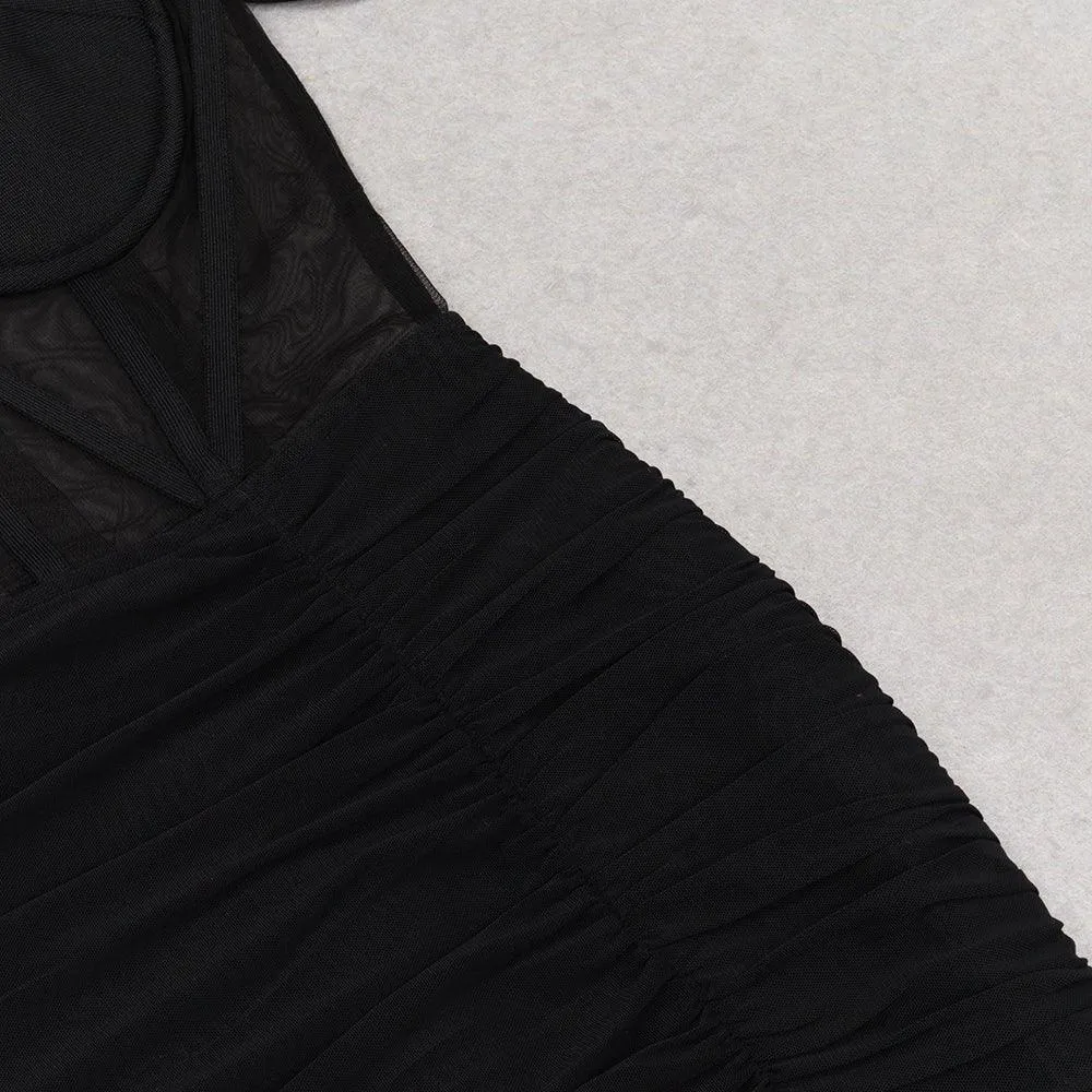 Women's Off-Shoulder Tulle Maxi Dress | Short Sleeve Bandage | GFIT SPORTS