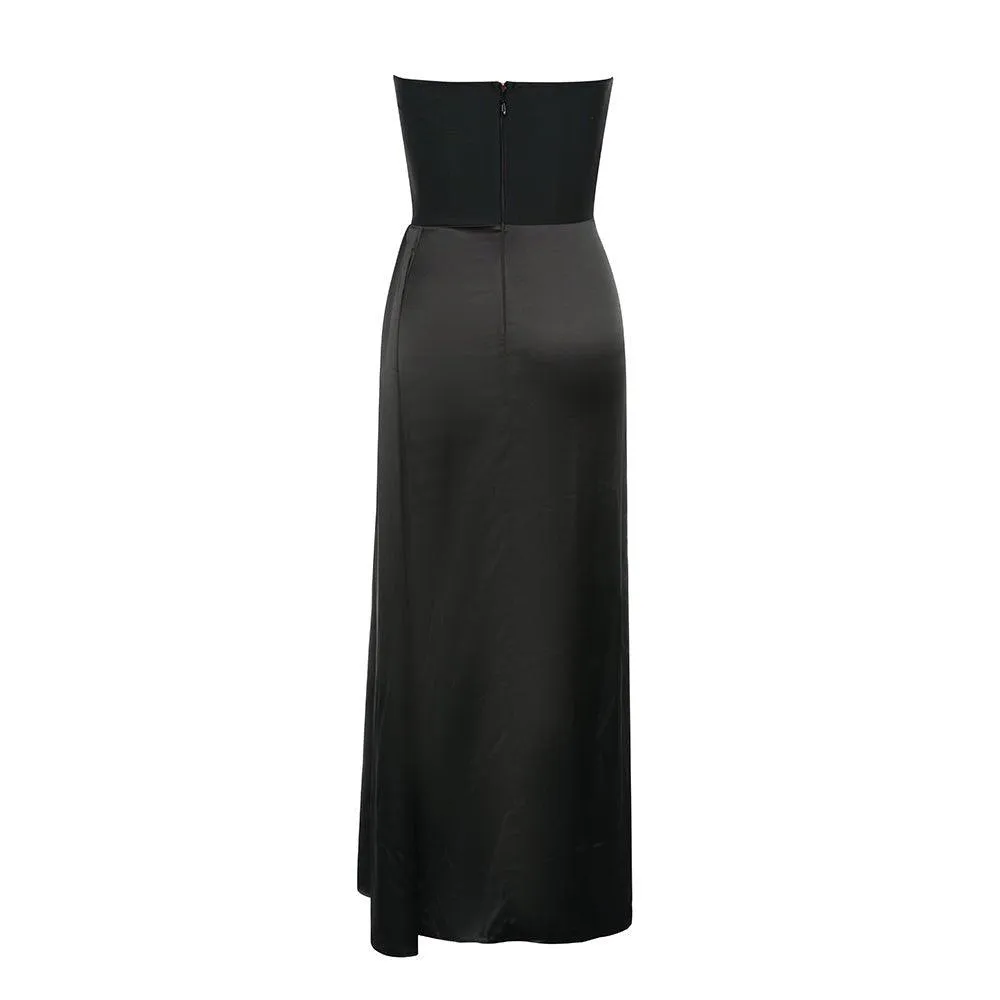 Women's Strapless Frill Maxi Bandage Dress - Casual Black Summer Sundress