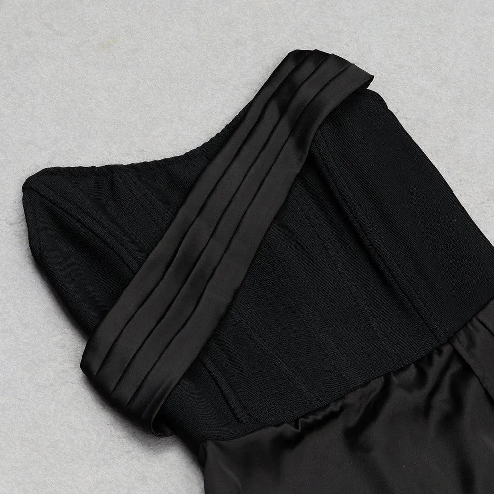 Women's Strapless Frill Maxi Bandage Dress - Casual Black Summer Sundress
