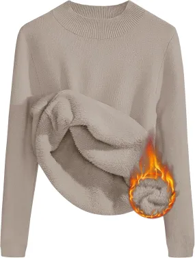 ZESICA Women's Fleece Sherpa Lined Sweater Winter Thermal Shirts Long Sleeve Mock Neck Slim Fitted Pullover Tops